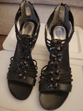 Style & Co Black Jeweled T-Strap Dress Sandals Size 7.5